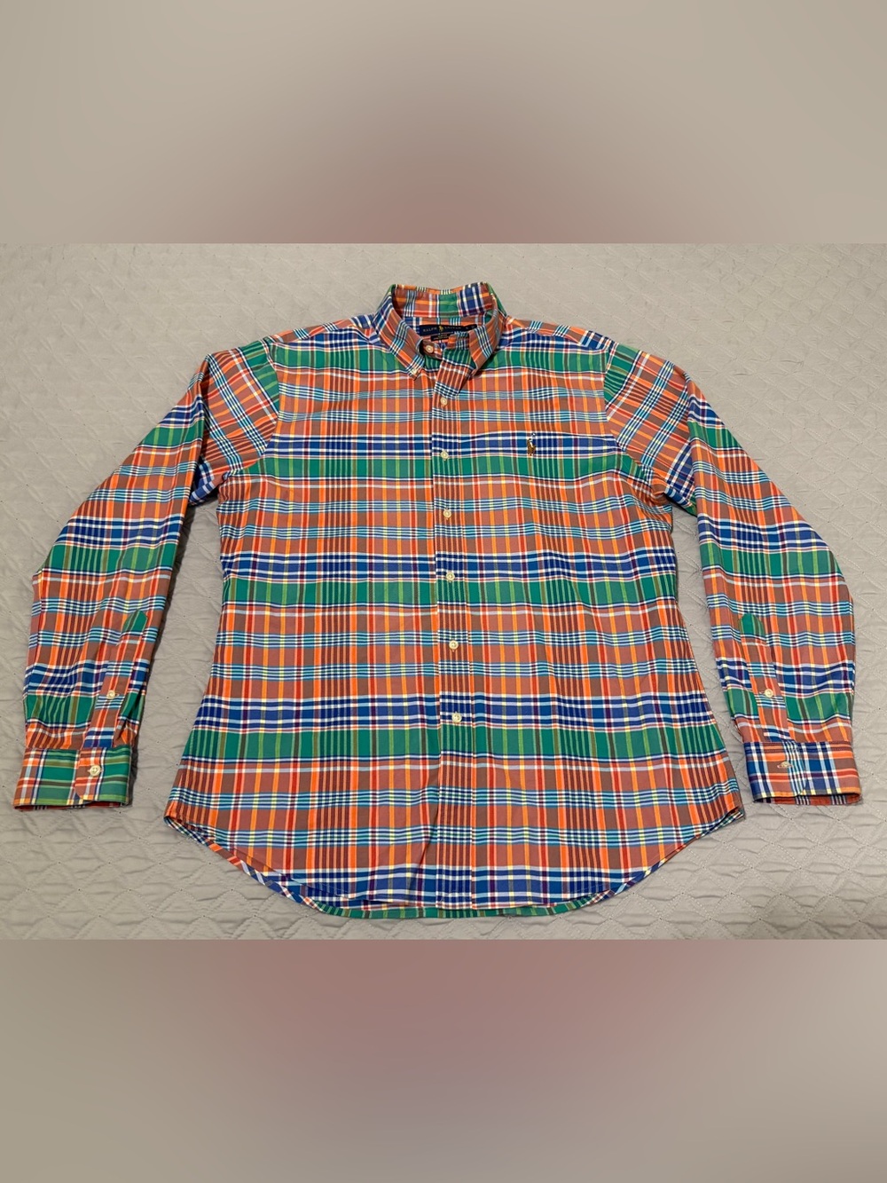 Polo Ralph Lauren Mens L Long Sleeve Shirt Plaid Multi Slim Fit Stretch Oxford